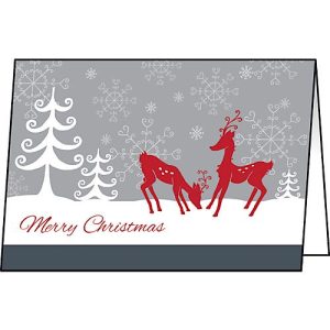 Weihnachtskarte Sigel „Red Deer“, A6, mit Umschlägen, Glanzkarton, grau-rot, 25 Stück