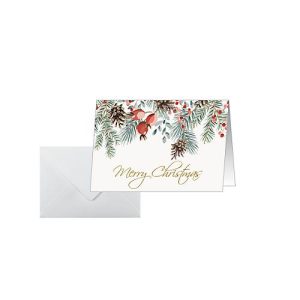 Weihnachtsmotiv-Karte ‚Red berries and pine cones‘, A6 (A5), 250g/m², 25 Stück, Weißkarton, Inkjet- & Laserdrucker