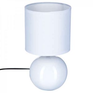 Tischlampe Sandstein Dekor mit weißem Lampenschirm. E14. 230V