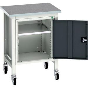 Werkbank Bott verso, Linoleum-Platte, 1 Tür & 1 Ablageboden, B 700 x T 600 x H 930 mm, Lichtgrau / Anthrazitgrau