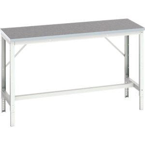 Werkbank Bott verso, Linoleum-Platte, mit Querstrebenset, B 1500 x T 600 x H 780 – 930 mm, RAL 7035 Lichtgrau