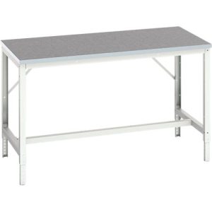 Werkbank Bott verso, Linoleum-Platte, mit Querstrebenset, B 1500 x T 800 x H 780 – 930 mm, RAL 7035 Lichtgrau