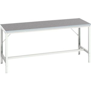 Werkbank Bott verso, Linoleum-Platte, mit Querstrebenset, B 2000 x T 800 x H 780 – 930 mm, RAL 7035 Lichtgrau