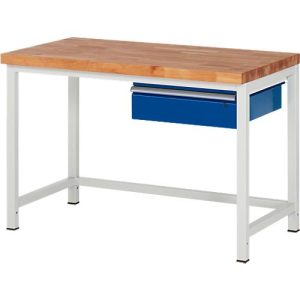 Werkbank Serie 8000, stationär, mit Hängeschublade, B 1250 x T 700 x H 840 – 1040 mm