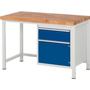 Werkbank Serie 8152, stationär, höhenverstellbar, Schublade, B 1250 x T 700 x H 840-1040