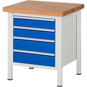 Werkbank Serie 8162, höhenverstellbar, 4 Schubladen, B 750 x T 700 x H 840 – 1040 mm