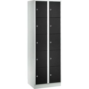 Wertfachschrank 300 mm, 2 Abteile, 10 Fächer, Sicherheitszylinderschloss, Sockel, tiefschwarz