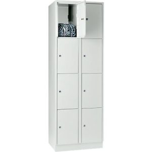 Wertfachschrank 300 mm, 2 Abteile, 8 Fächer, Sicherheitszylinderschloss, Sockel, lichtgrau