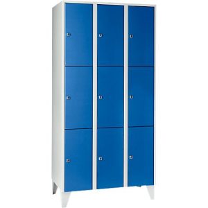 Wertfachschrank 300 mm, 3 Abteile, 9 Fächer, Sicherheitszylinderschloss, Fuß, enzianblau