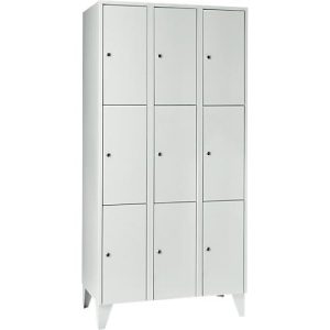 Wertfachschrank 300 mm, 3 Abteile, 9 Fächer, Sicherheitszylinderschloss, Fuß, lichtgrau