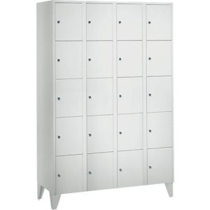 Wertfachschrank 300 mm, 4 Abteile, 20 Fächer, Sicherheitszylinderschloss, Fuß, lichtgrau