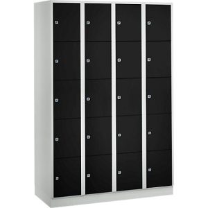 Wertfachschrank 300 mm, 4 Abteile, 20 Fächer, Sicherheitszylinderschloss, Sockel, tiefschwarz