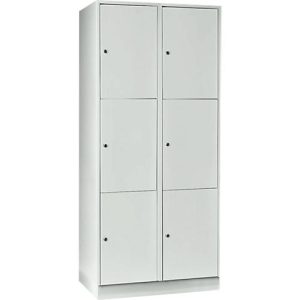 Wertfachschrank 400 mm, 2 Abteile, 6 Fächer, Sicherheitszylinderschloss, Sockel, lichtgrau