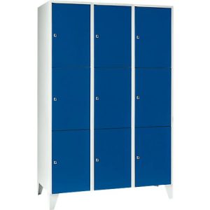 Wertfachschrank 400 mm, 3 Abteile, 9 Fächer, Sicherheitszylinderschloss, Fuß, enzianblau