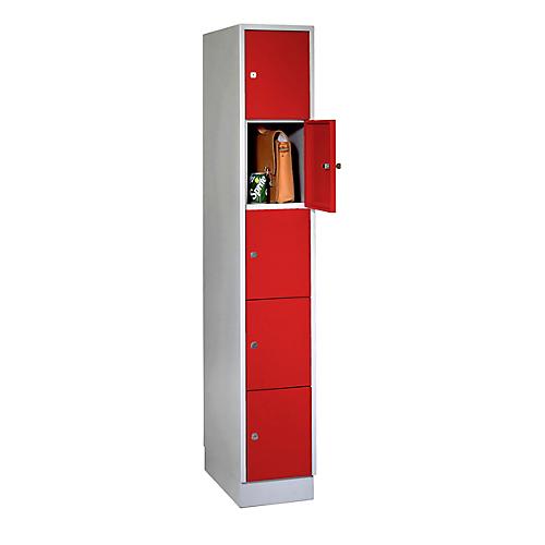 Wertfachschrank, mit Sockel, Fächeranzahl 5, Fachbreite 300 mm, Sicherheitszylinderschloss, feuerrot