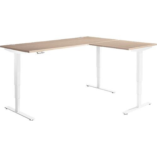 Winkelschreibtisch AERO FLEX, elektrisch höhenverstellbar, 90° Winkel, T-Fuß, B 2000 x T 2000 mm, Eiche/weiß + Memorypanel