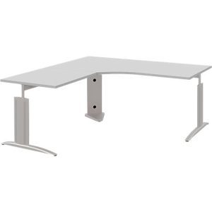 Winkelschreibtisch BARI, 90°, Winkel links, C-Fuß, B 1800 x T 1800 mm, hellgrau