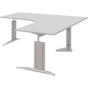Winkelschreibtisch BARI, 90°, Winkel rechts, C-Fuß, B 1800 x T 800 mm, hellgrau