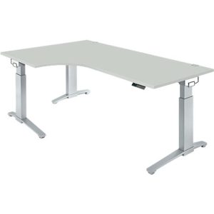 Winkelschreibtisch PLANOVA ERGOSTYLE, elektr. höhenverstellbar, 90° Winkel links, B 2000 x H 715-1182 mm, lichtgrau/weißalu + Memory Master