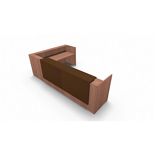Winkeltheke Spezia, B 3655 x T 2055 x H 1130 mm, Nuss Canaletto-Dekor/Leder braun