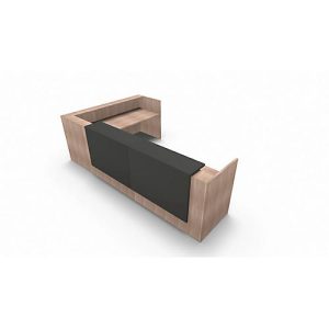 Winkeltheke Spezia, B 3655 x T 2055 x H 1130 mm, Ulme-Dekor/Leder grau Winkeltheke Spezia, B 3655 x T 2055 x H 1130 mm, Ulme-Dekor/Leder grau