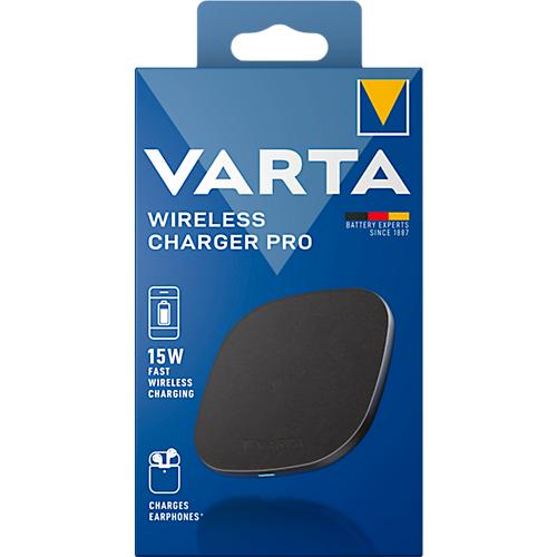 Wireless Charger Varta Pro, Schnellladen 15 W, für Qi-kompatible Geräte, USB Type C (inkl. Kabel), B 100 x T 100 x H 65 mm, schwarz