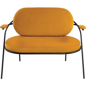 Zweisitzer Sofa Meet by Paperflow Saturne, mit Armlehnen, B 1180 x T 730 x H 880 mm, Stahlrohr, Samt, Schwarz/Safran