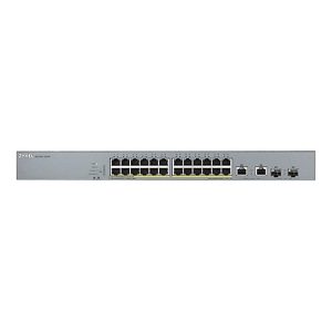 Zyxel GS1350-26HP – Switch – Smart – 24 x 10/100/1000 (PoE+) + 2 x Combo Gigabit SFP (Uplink) – Desktop, an Rack montierbar – PoE+ (375 W)